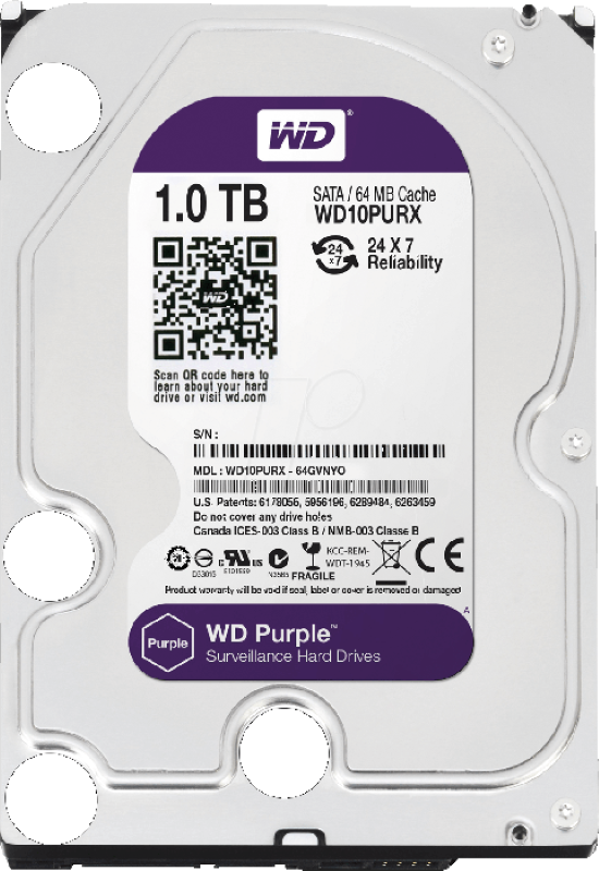Disque dur 1TB WD Purple 3.5″ spécial vidéosurveillance HDD WD10PURX