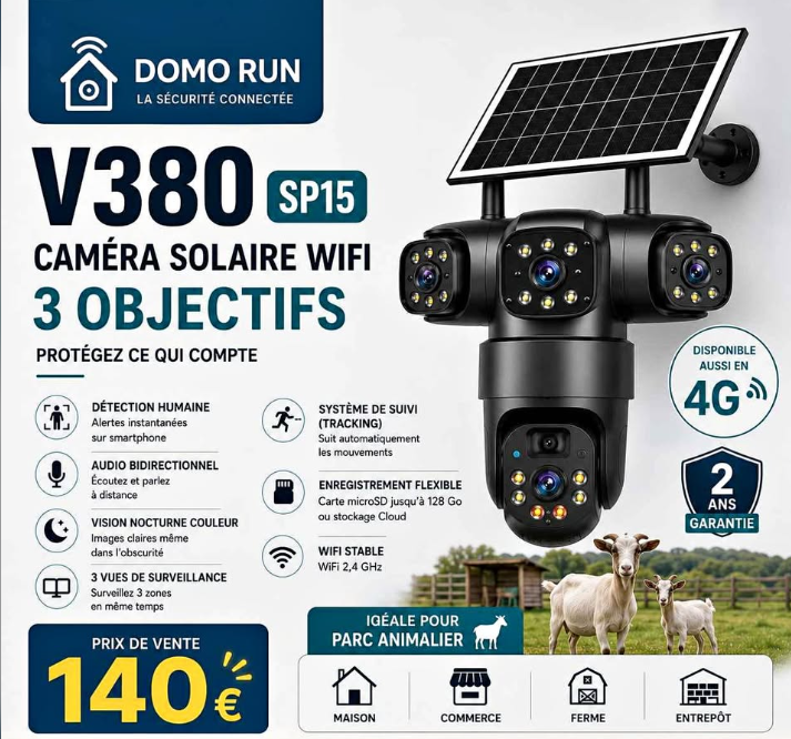 CAMÉRA SOLAIRE 3 OBJECTIFS WIFI