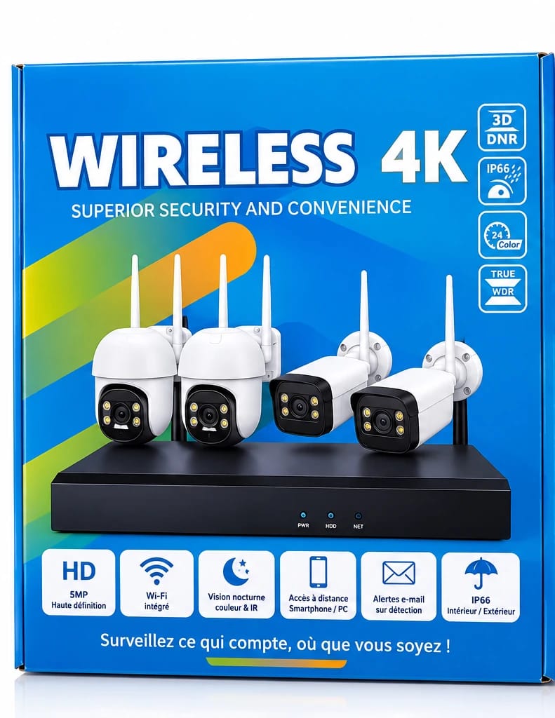 Kit vidéosurveillance Wi-Fi 4 caméras 5MP – Vision couleur & audio
