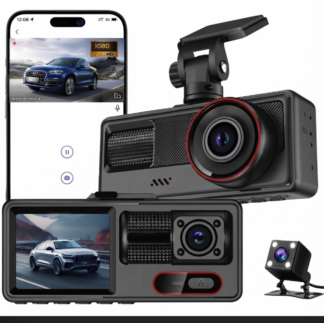Dashcam 3 canaux à grand angle